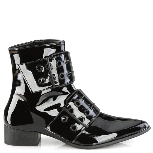 Gothic Men's Winklepicker Pointed Toe Patent Leather Ankle Boots - Picture 1 of 5